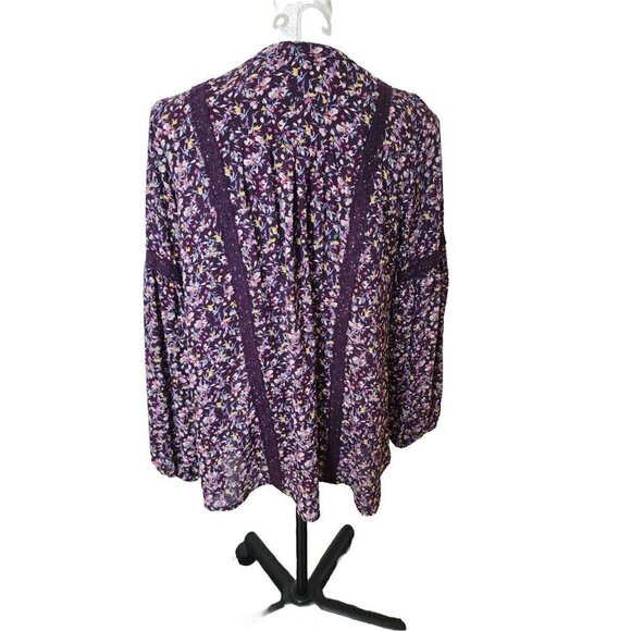 Sears Top Simply Styled Purple Floral Lace Long Sleeve Peasant Women's Medium - Picture 4 of 8